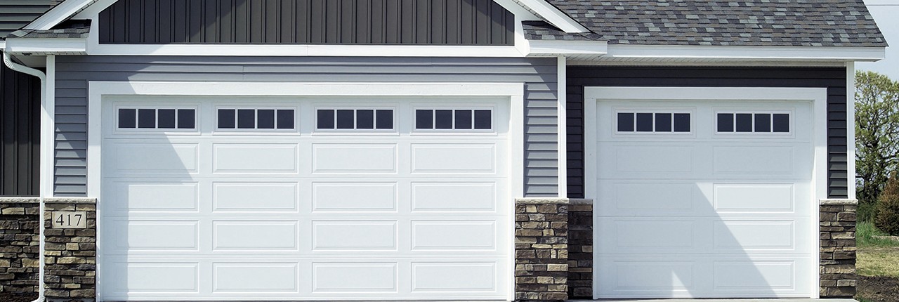 two white modern garage doors